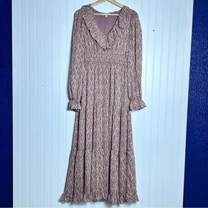 Moon River dainty floral Maxi Dress Tiered Ruffled M Cottagecore Boho Peasant